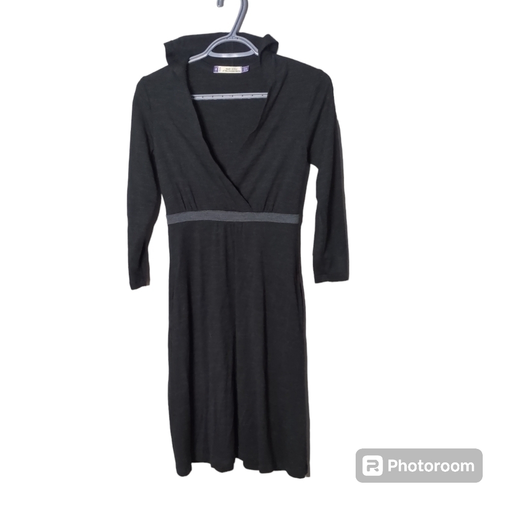 Ibex Indie Hooded Merino Wool Dress Women's XSmall Gray With Pockets‎